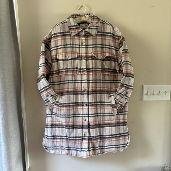 Universal Thread Jackets & Blazers - Universal Thread Brushed Plaid Lined Shacket Peach Brown White Women's XL